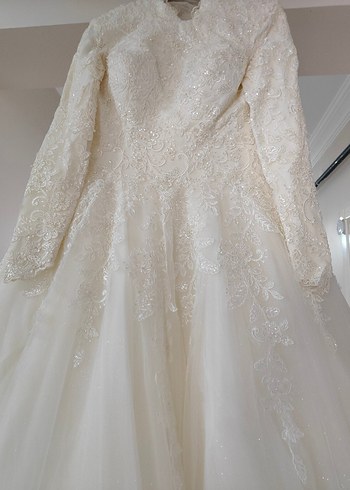 Vintage Uzun Kollu Beyaz Prenses Gelinlik - Görsel 9