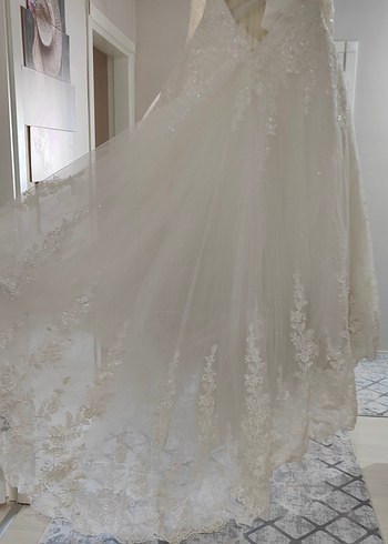 Vintage Uzun Kollu Beyaz Prenses Gelinlik - Görsel 6