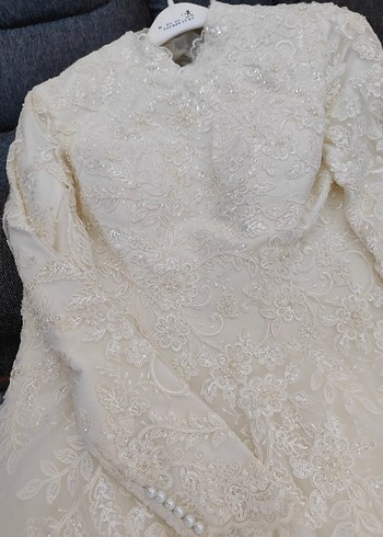 Vintage Uzun Kollu Beyaz Prenses Gelinlik - Görsel 15