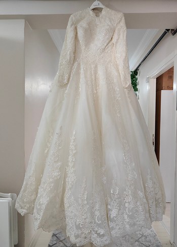 Vintage Uzun Kollu Beyaz Prenses Gelinlik - Görsel 11