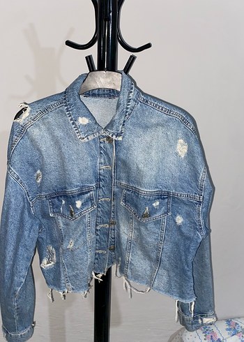 Düğmeli Kadın Mavi Denim Ceket