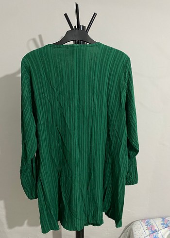 xxl Beden Yeşil Piliseli Uzun Kollu Keten Tunik