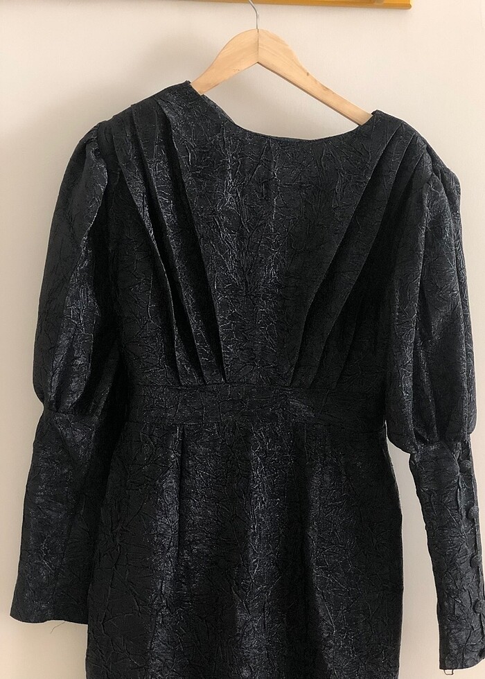 Siyah brokar elbise - Görsel 5