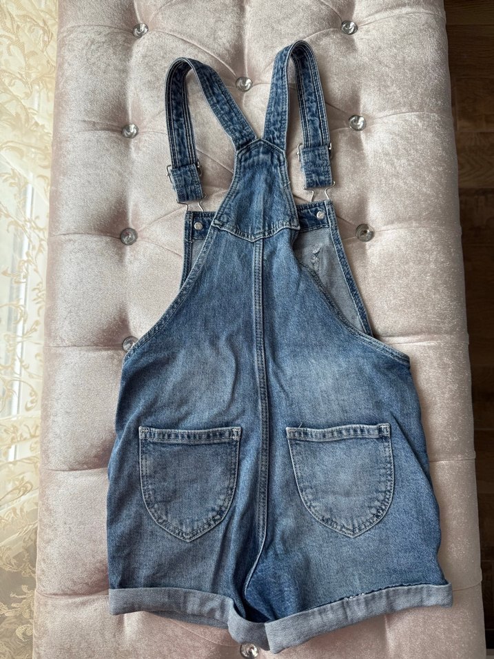 Kadın Mavi Denim Mini Tulum - Görsel 3