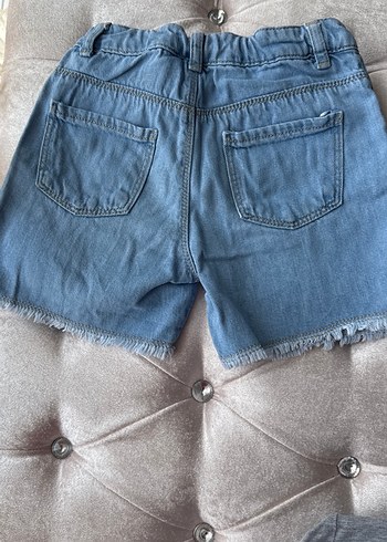 Düğmeli Gri Mavi Salaş Kız Kot Şort - Görsel 2