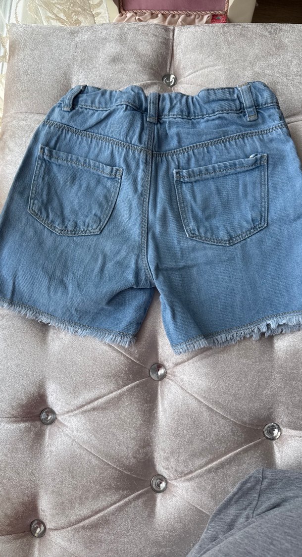 Düğmeli Gri Mavi Salaş Kız Kot Şort - Görsel 2