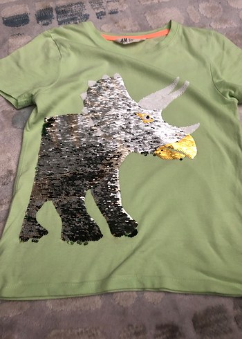 H&M kız Çocuk Payetli Dinozor Tişört - Görsel 3