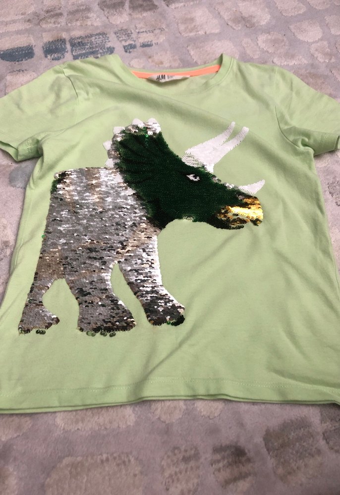 H&M kız Çocuk Payetli Dinozor Tişört - Görsel 4