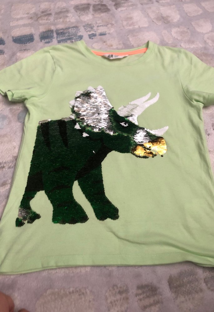 H&M kız Çocuk Payetli Dinozor Tişört - Görsel 2