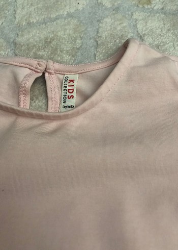 Kız Çocuk Pembe Kısa Kollu Fırfırlı Tişört - Görsel 3