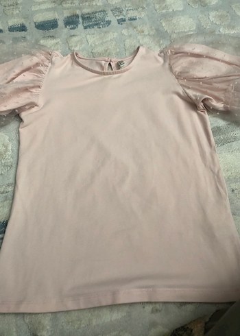 Kız Çocuk Pembe Kısa Kollu Fırfırlı Tişört - Görsel 2