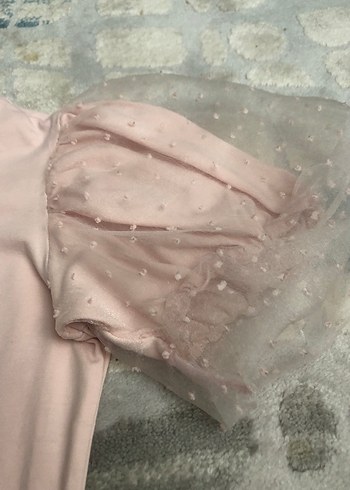 Kız Çocuk Pembe Kısa Kollu Fırfırlı Tişört - Görsel 5