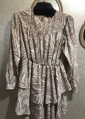 İthalZebra Desenli Uzun Kollu Mini elbise  - Görsel 2