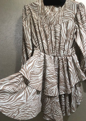 İthalZebra Desenli Uzun Kollu Mini elbise  - Görsel 3