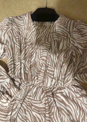 İthalZebra Desenli Uzun Kollu Mini elbise  - Görsel 6