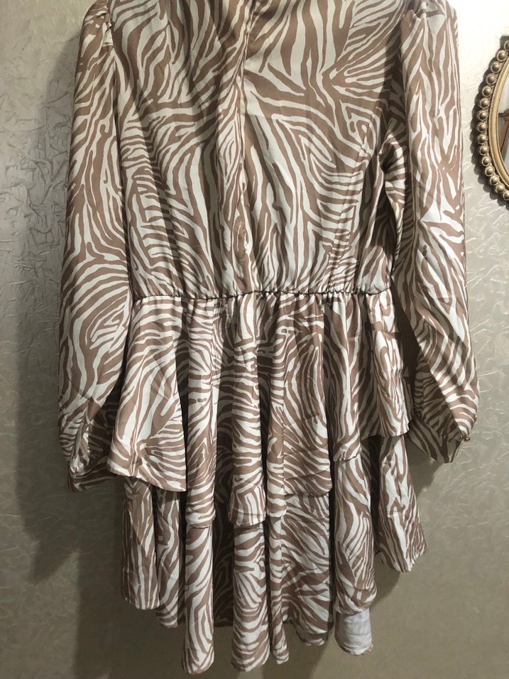 İthalZebra Desenli Uzun Kollu Mini elbise  - Görsel 4