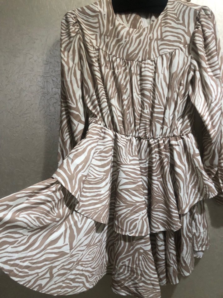 İthalZebra Desenli Uzun Kollu Mini elbise  - Görsel 3