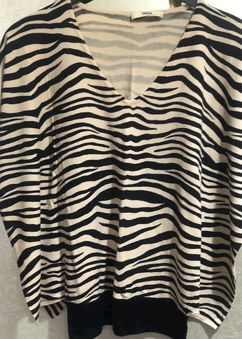 Triko zebra Desenli V Yakalı Kadın Bluz - Görsel 2