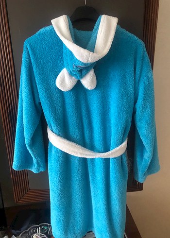 Kapüşonlu Mavi Baskılı Erkek Çocuk Bornozu - Görsel 4