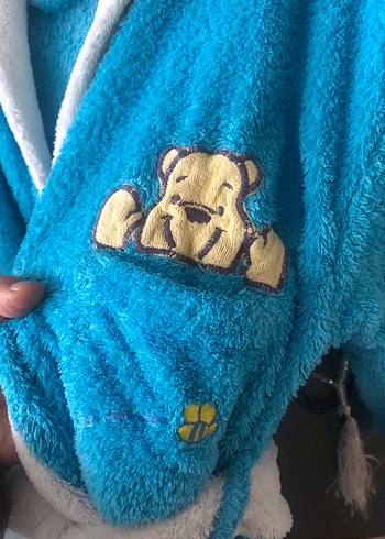 Kapüşonlu Mavi Baskılı Erkek Çocuk Bornozu - Görsel 3