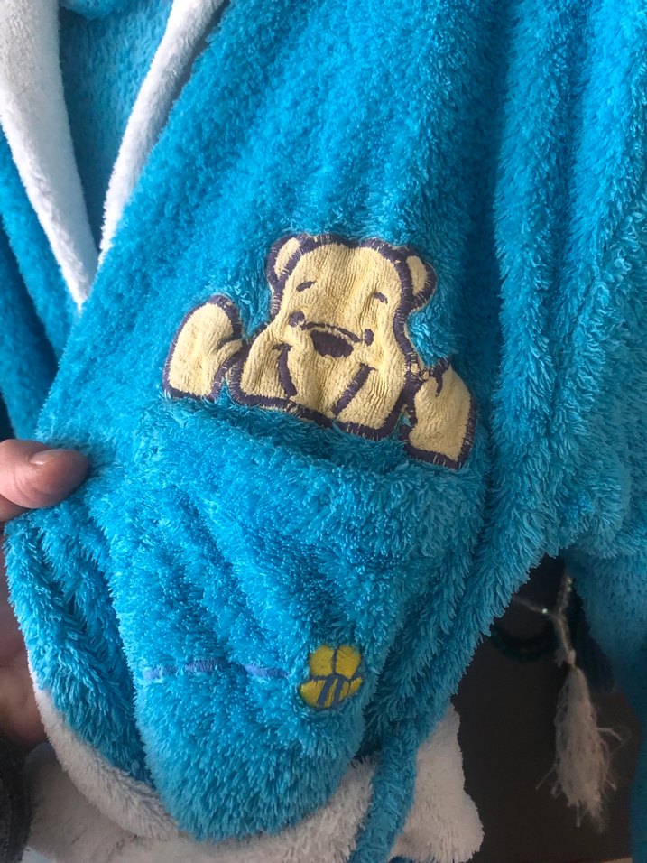 Kapüşonlu Mavi Baskılı Erkek Çocuk Bornozu - Görsel 3