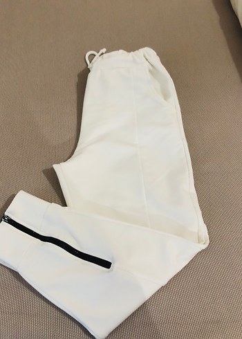 Fermuarlı Beyaz Midi Kadın Eşofman Altı - Görsel 3