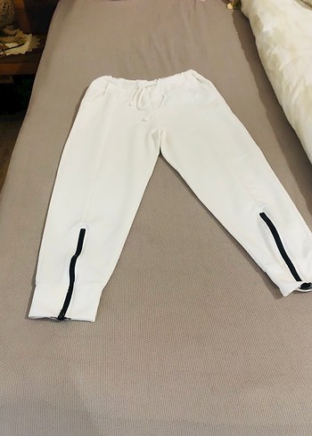 Fermuarlı Beyaz Midi Kadın Eşofman Altı - Görsel 2