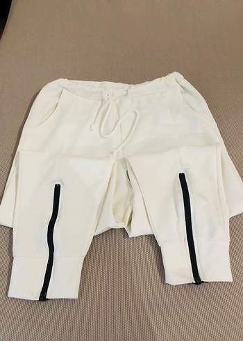 Fermuarlı Beyaz Midi Kadın Eşofman Altı - Görsel 4