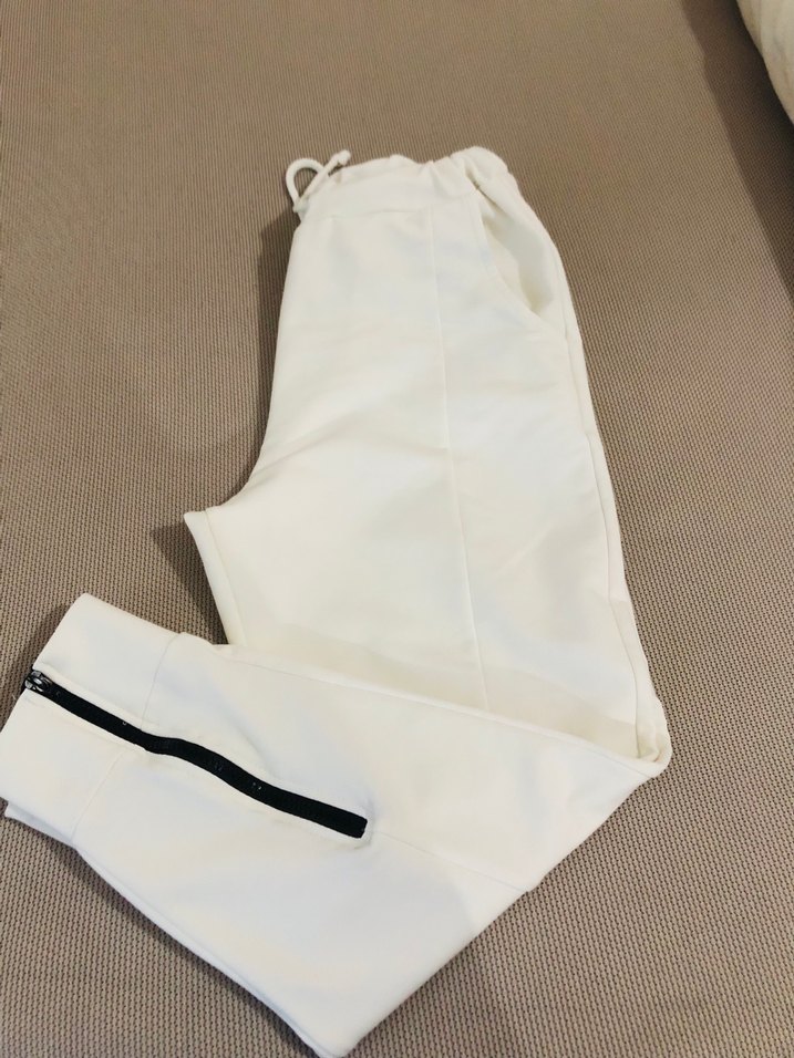 Fermuarlı Beyaz Midi Kadın Eşofman Altı - Görsel 3