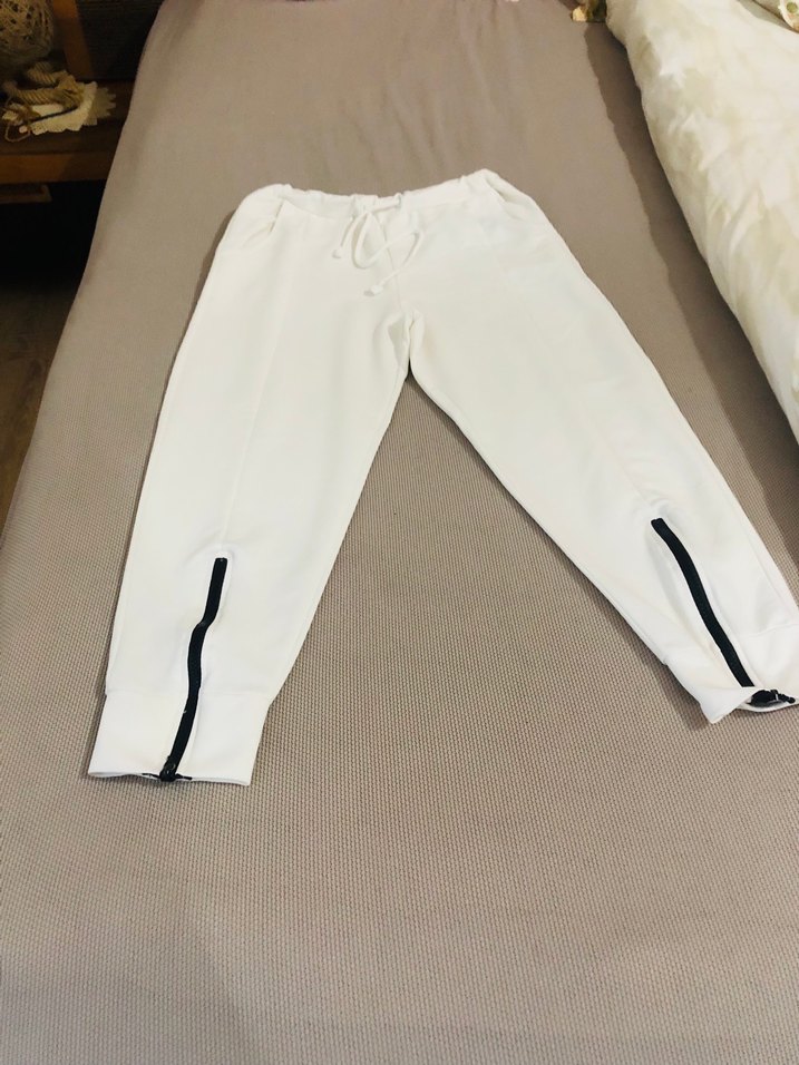 Fermuarlı Beyaz Midi Kadın Eşofman Altı - Görsel 2