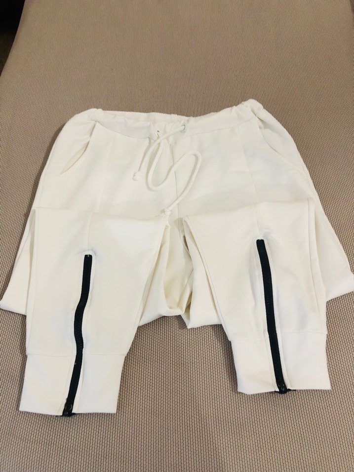 Fermuarlı Beyaz Midi Kadın Eşofman Altı - Görsel 4