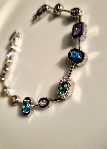 Renkli Zirkon Taşlı Zincir Detaylı Kadın Bileklik - Görsel 2