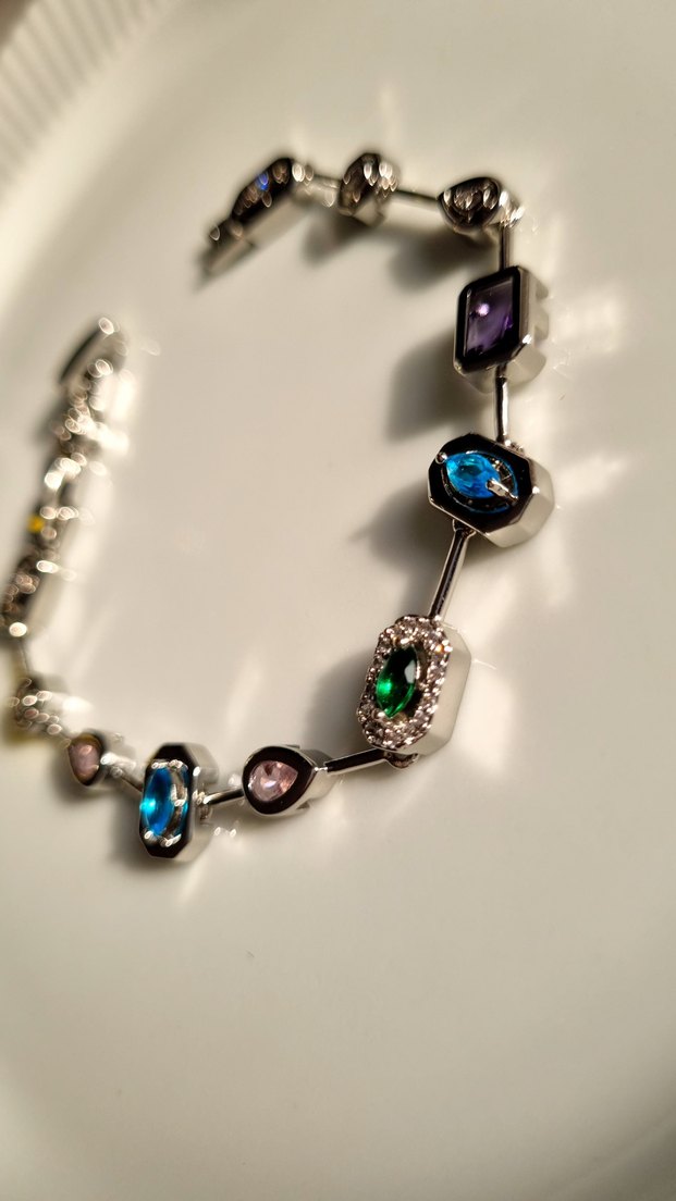 Renkli Zirkon Taşlı Zincir Detaylı Kadın Bileklik - Görsel 2