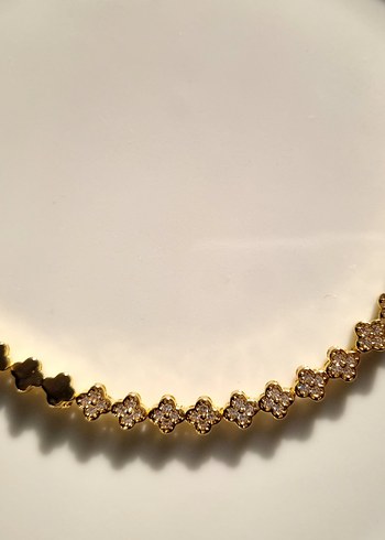 Zirkon Taşlı Gold Yonca Çelik Bileklik - Görsel 2