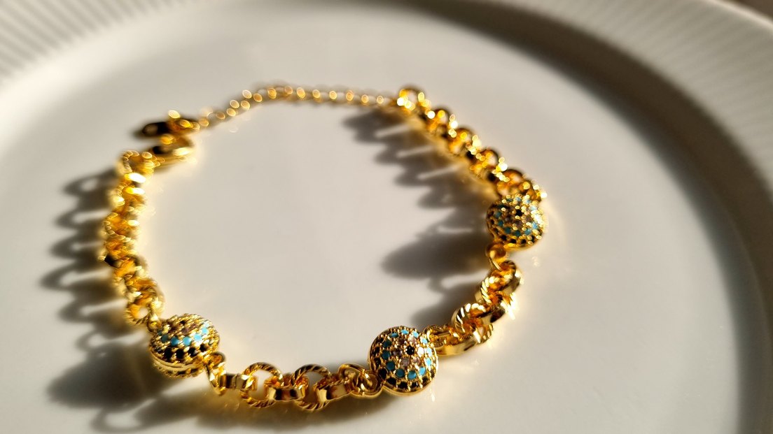 Zirkon Taşlı Nazar Boncuklu Top Model Bileklik - Görsel 2