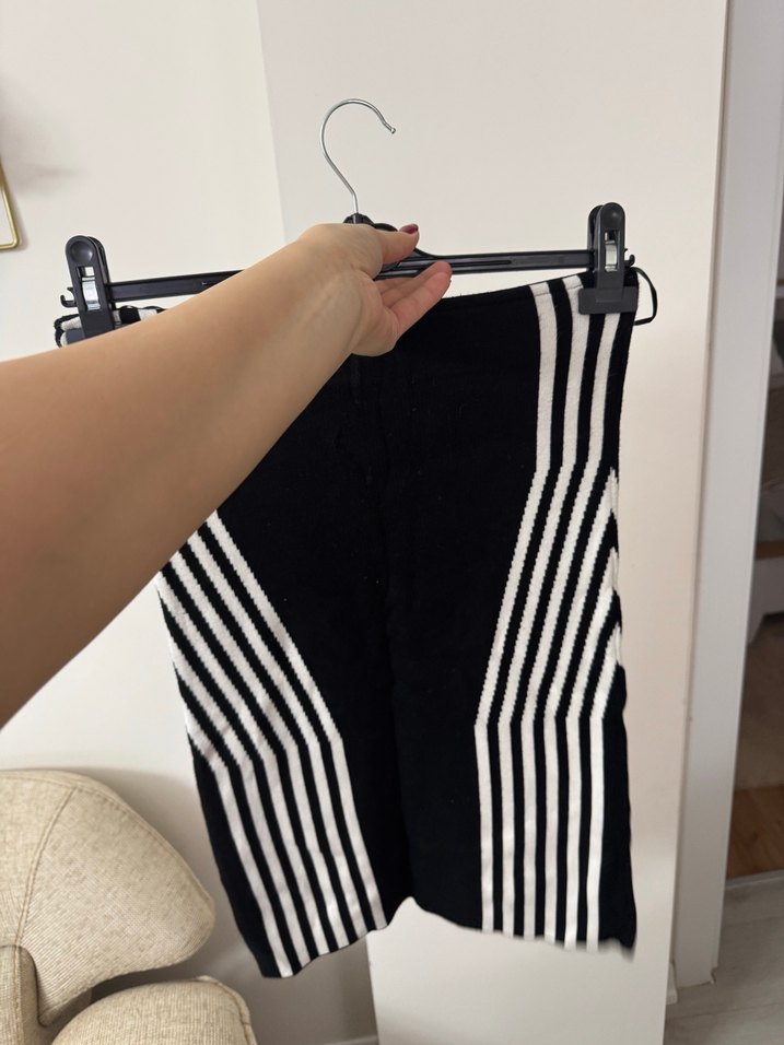 Siyah Beyaz Zebra Desenli Midi  Etek - Görsel 2