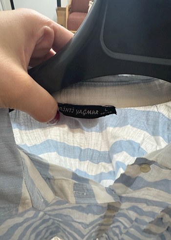 Mavi Çizgili Kısa Kollu Keten Gömlek - Görsel 3