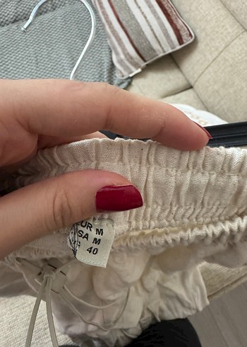 Beyaz Kadın Keten Rahat Kesim Pantolon - Görsel 4