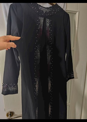 Siyah Uzun Kollu Nakışlı Gotik Elbise