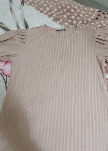 Kız Çocuk Bej Keten Kısa Kollu Bluz - Görsel 2