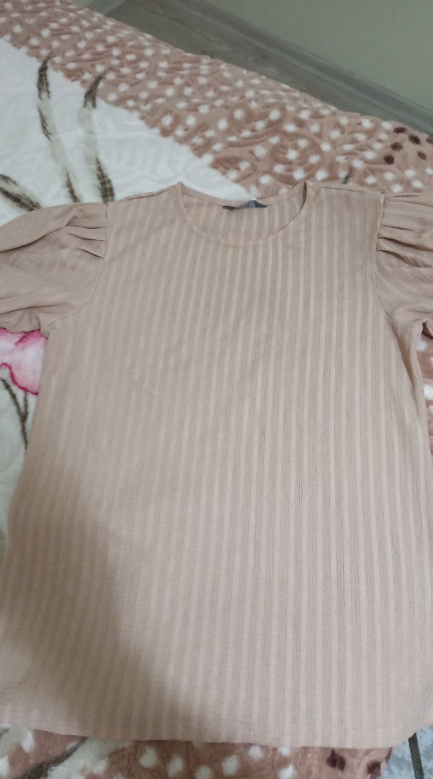 Kız Çocuk Bej Keten Kısa Kollu Bluz - Görsel 2