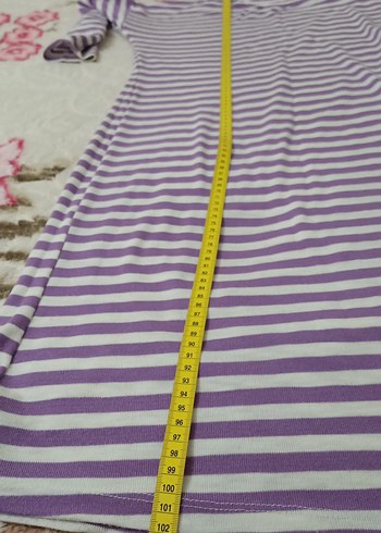 Mor Çizgili Uzun ince triko tunik - Görsel 5