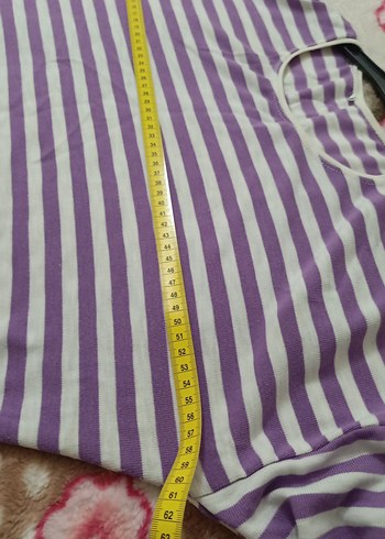 Mor Çizgili Uzun ince triko tunik - Görsel 4