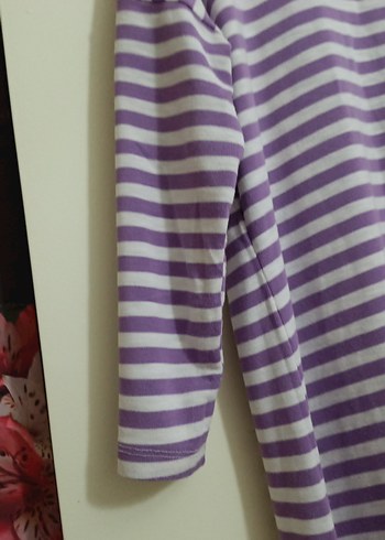 Mor Çizgili Uzun ince triko tunik - Görsel 3