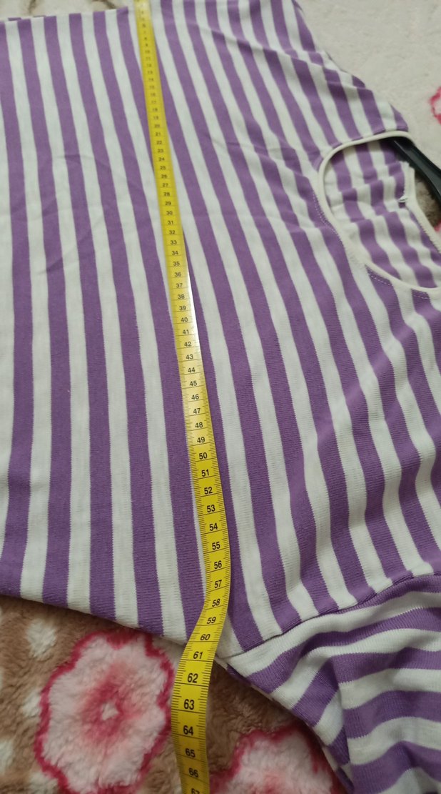 Mor Çizgili Uzun ince triko tunik - Görsel 4