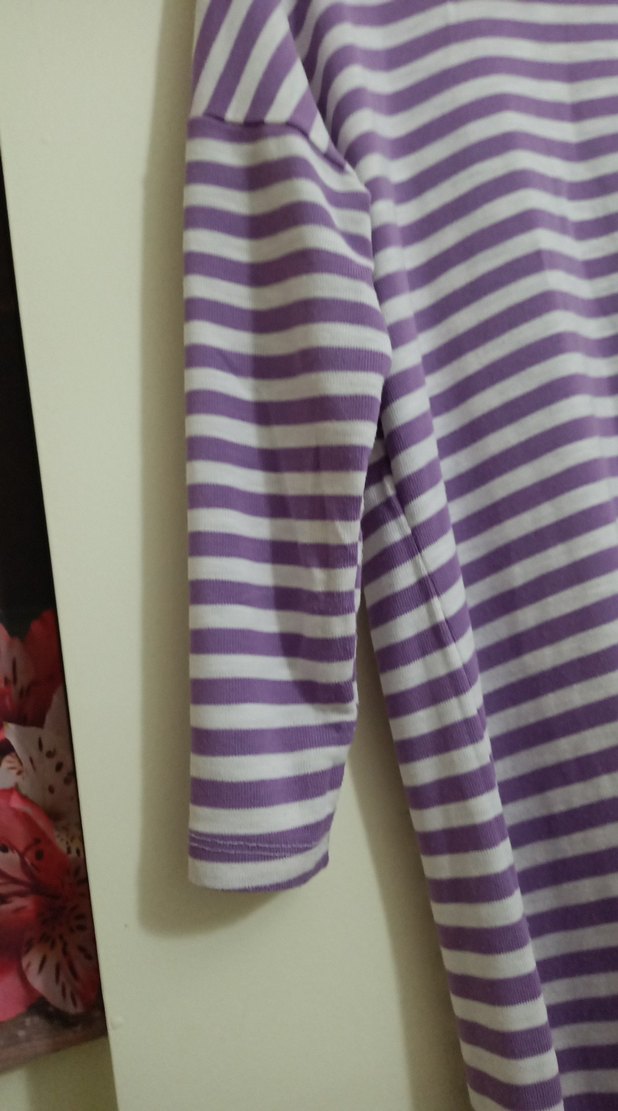 Mor Çizgili Uzun ince triko tunik - Görsel 3