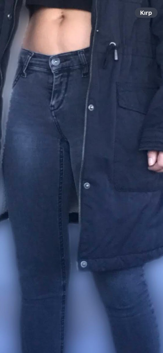 Gri Düğmeli Dar Kesim Midi Kadın Kot Pantolon - Görsel 2