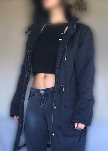 Kadın Gri Midi Kışlık Kürk Detaylı Mont - Görsel 2