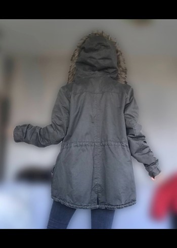 Gri Peluş Detaylı Midi Kadın Mont - Görsel 2