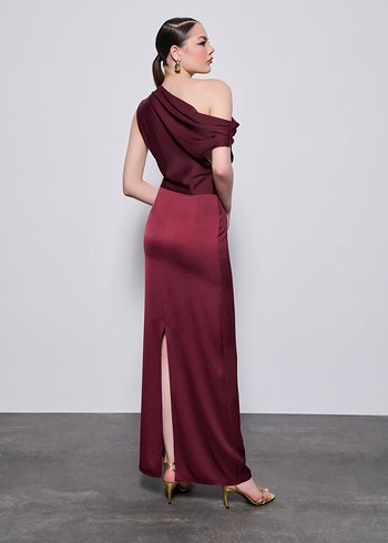 Zara Bordo Drapeli Straplez Uzun Elbise